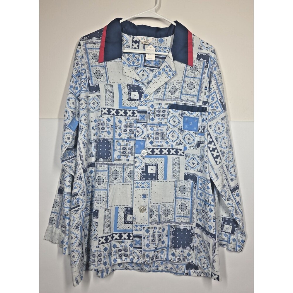 VTG 70s Mens Kmart Shirt LARGE Permanent Press Patchwork Bandana Mosaic Retro